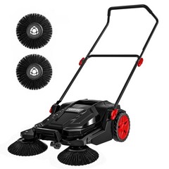 Walk-Behind Hand Push Floor Sweeper, 25.6 Inch Wide Manual Non-Electric Sweeper