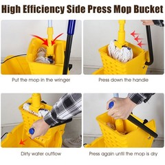 Commercial Mop Bucket Side Press Wringer on Wheels Cleaning 26 Quart Yellow