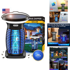 Zechuan Solar Bug Zapper Outdoor Waterproof Portable Rechargeable Bug Zapper