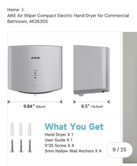 AIKE AK2630 Compact Hand Dryer 1400W – 110V Silver Air Wiper, 2-Pin Plug