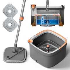 Spin Mop and Bucket Set with 2 Replaceable Microfiber Mop Pads with Self Sepa…