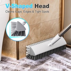 Floor Scrub Brush with Long Handle, Heavy-Duty Stiff Bristles, V-Shape White
