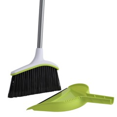 Casabella Basics 2-Piece Angled Broom and Dustpan Set, 2-Piece, Silver/Green