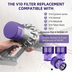 Dyson V10 Cyclone, Animal, Absolute, SV12 Vacuum Filter Replacement 3-Pack