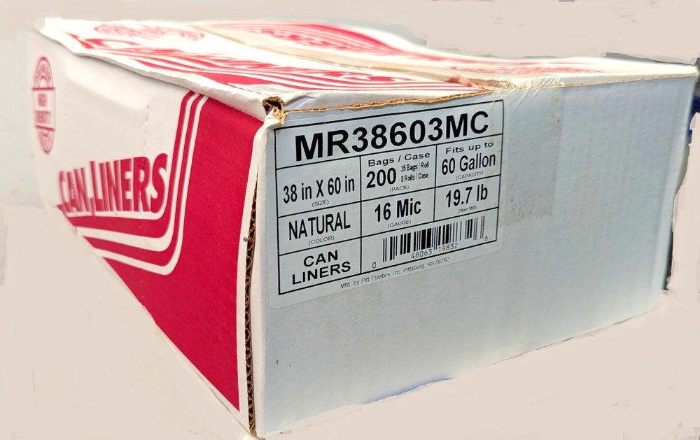 55-60 Gallon 16 Micron 38″ x 60″ High Density Can Liner / Trash Bag – 200 / Case