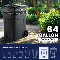 Plasticplace Black Trash Bags 50 Count Heavy Duty 64-65 Gallon Garbage Bags