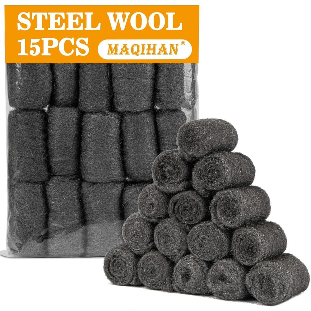 15PCS 0000 Steel Wool Pads Extra Fine for Glass Wood Metal
