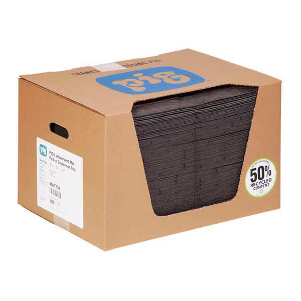 Pig Sorbent Pad, 22 gal, 15 in x 20 in, , Gray, Polypropylene MAT139 Pig MAT139