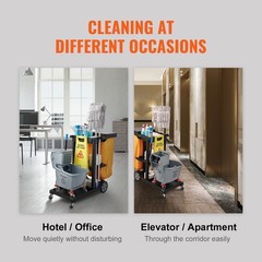 VEVOR Janitorial Trolley Cleaning Cart with PVC Bag and Cover for Housekeeping