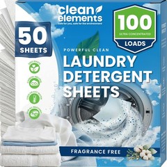 Clean Elements Laundry Detergent Sheets (100 50 Count (Pack of 1), White