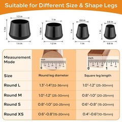 24 PCS Silicone Chair Leg Floor Protectors Small (0.8″-1″), 24pcs-black