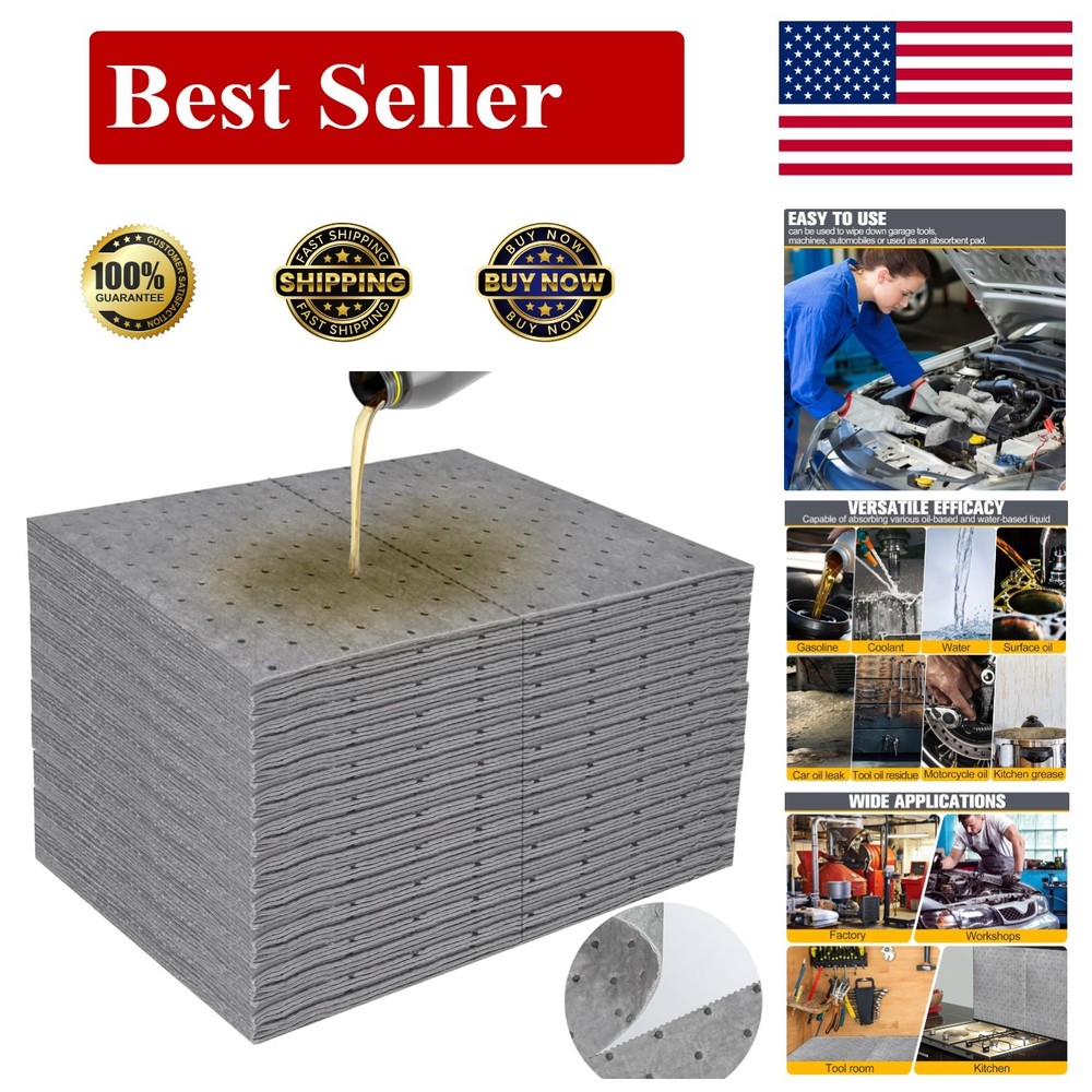 100 Pcs 10×13 Inch Oil Absorbent Pads for Automotive Workshop Spill Control