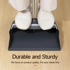 CTIME Broom and Dustpan Set, Extra Brush Head & 52″ Adjustable Black, Gray