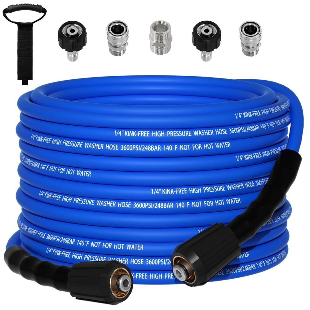 Kink Resistant 1/4″ Pressure Washer Hose 50FT，3600PSI Power Washer Hose R