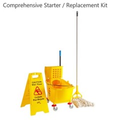 35 Qt. Mop Bucket Kit w/Side Press Wringer, Wet Floor Sign, Mop Head, & Handle