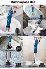 Toilet Plunger Set, High Pressure Air Drain Clog Remover, Sink Blue