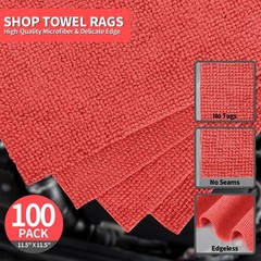 HOMERHYME Shop Towels Rags, 100 Pack Microfiber Cleaning Cloth 100 Pack, Red