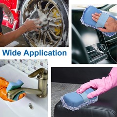 2pcs Microfiber Car Wash Sponge 8.7″x4.5″ Non-Scratch Foam Applicator Pads Blue