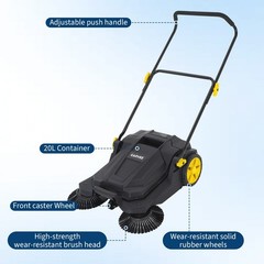 25.6 in Walk-Behind Floor Sweeper, Manual Push Sweeper, Black + Yellow