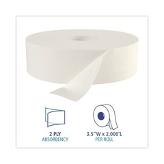Boardwalk 6102B 3.5″ x 2000′ JRT Septic Safe 2Ply Bath Tissue – JBO, WT(6/CT)New