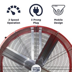 Maxx Air Bf48bdred Barrel Air Circulator Fan, Mobile Mount, 48 In Blade Dia,