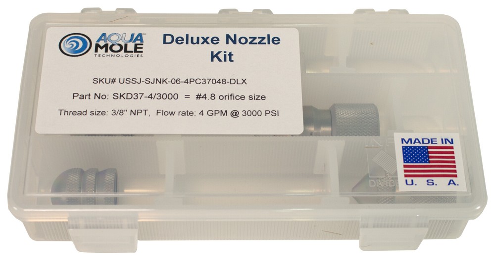 Aqua Mole 4pc Sewer Squad Deluxe Jetter Nozzle Kit 3/8″ NPT 3000 PSI 4.8 Orifice