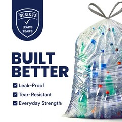 Plasticplace 32-33 Gallon Recycling Bags 0.9 Mil Clear Drawstring Garbage Can