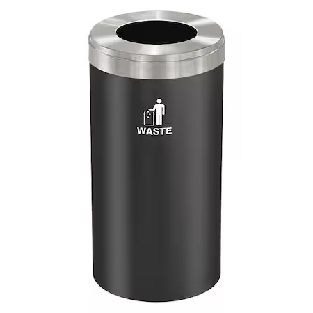 Glaro W-1542Bk-Sa-W 23 Gal Round Recycling Bin, Funnel Top, Satin Black/Satin
