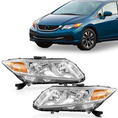 Halogen Headlight Chrome Housing LH RH 2012-2015 Honda Civic 33150TR0A01
