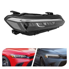 Honda Civic 2022-2024 Right Headlight Black Housing Clear Lens LED Halogen