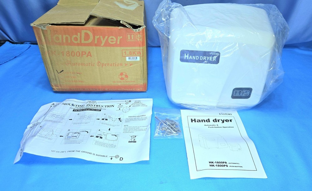 FASTDRY Automatic Hand Dryer HK 1800PA 120V/110V White Commercial Sanitary