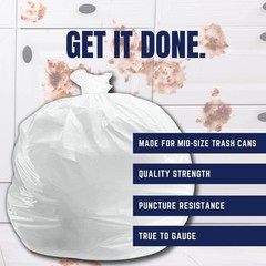 Plasticplace 32-33 Gallon Trash Bags 0.7 Mil White Garbage Can Liners 33 X 39