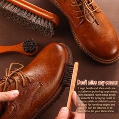 7 Pcs Horsehair Shine Shoes Brush Kit Polish Dauber Applicators Cleaning Leather