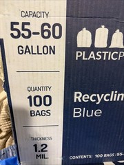 Plasticplace 55-60 Gallon Recycling Bags – Blue, Case of 100 Garbage Bags 1.2mil