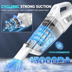 CKIKH Handheld Vacuum Cordless, 15000PA Strong Suction Hand White & Silver