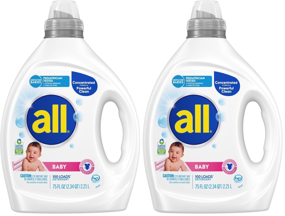 all Baby,Gentle for Baby,Liquid Laundry 75 Fl Oz (Pack of 2), Clear