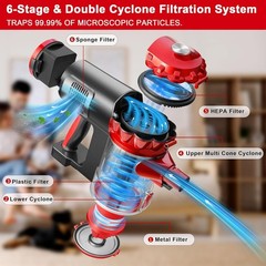 elezon A200 Cordless Vacuum Cleaner Rechargeable, Powerful Multi Cyclone Red