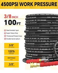 POHIR Pressure Washer Hose 100ft, 3/8” Power Washing Hose 4500PSI Steel Wire…