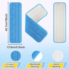 18 inch Reusable Mop Pads Microfiber Spray 5 Count (Pack of 1), Blue