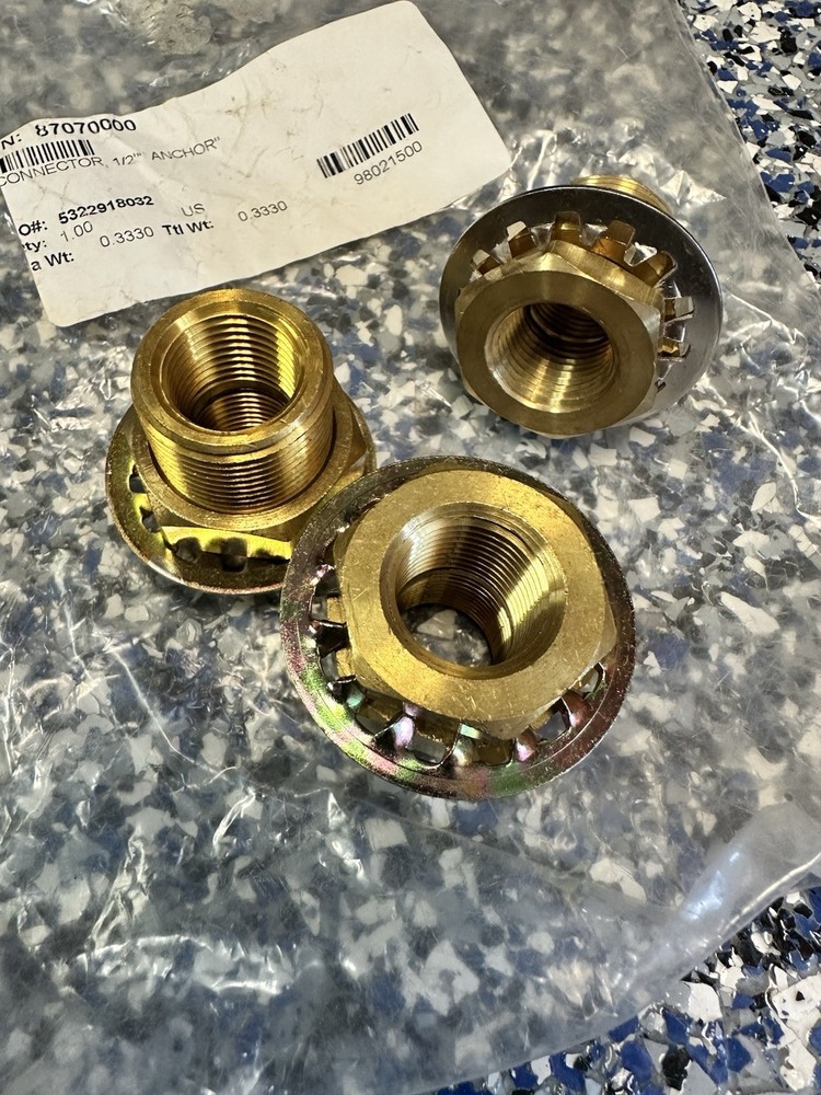 Pk Of 3 – Brass Bulkhead Tank Fitting, 1/2″ x 1.5″, 1-1/8″ Hole