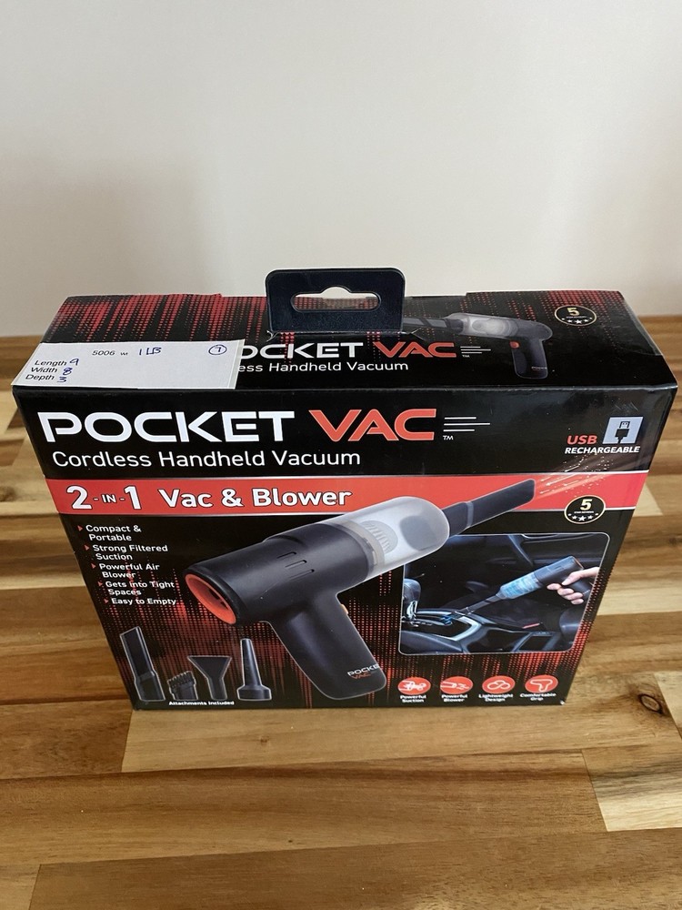 Pocket Vac Cordless 2-in-1 Handheld Vacuum & Blower USB Rechargeable Bagless