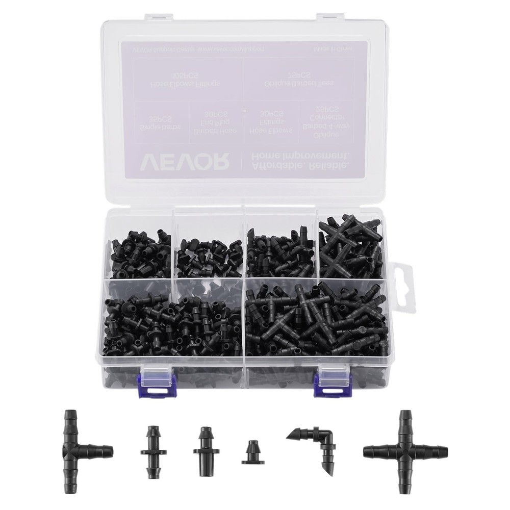 VEVOR Drip Irrigation Fittings Kit for 1/4″ tubing compatible, Black