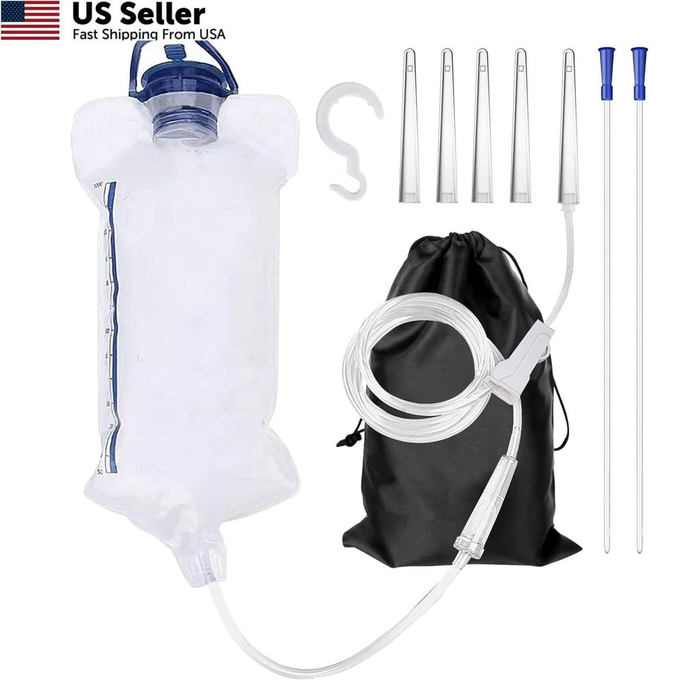 Enema Kit Anal Douche Bag 7Pcs Nozzle Colon Intestinal 1200ml, Clear