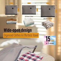 Rechargeable Wireless Pump Travel Vacuum Storage Bags, 15 Pack Portable Seal