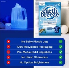 Earth Breeze Laundry Detergent Sheets Fresh, River Rain, Calming Lavender 180