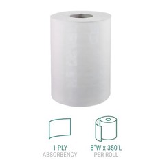 Paper Hand Towel 6 Rolls White 8 inch 350 ft 1 Ply Hardwound Dispensers