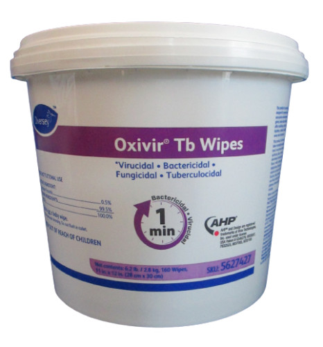 Diversey Oxivir Tb LARGE Hospital Wipes 11″x12″ (28x30cm) 160 Wipes w/Container.