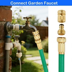Hourleey Garden Hose Quick Connector, Solid Brass 3/4 Style 1 – 6 Set, Gold