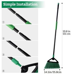 Eyliden Broom, Angle Broom with 57″ Long Handle, PET Bristles – Fit Green