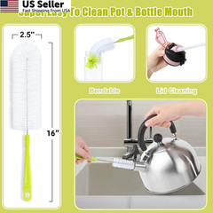 Bottle Cleaning Brush Set – Long Handle Cleaner for 5 Piece Set, Green